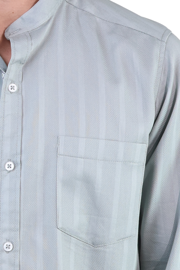 Camisa Manga Larga Verde Pistache Textura Líneas Verticales Para Hombre